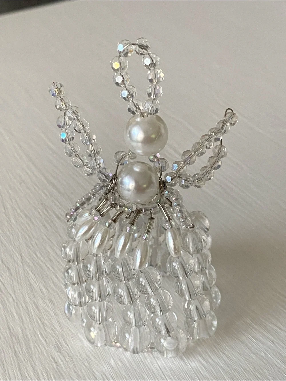 3D Crystal Angel Ornament - Clear Crystals & Pearls Christmas Decor